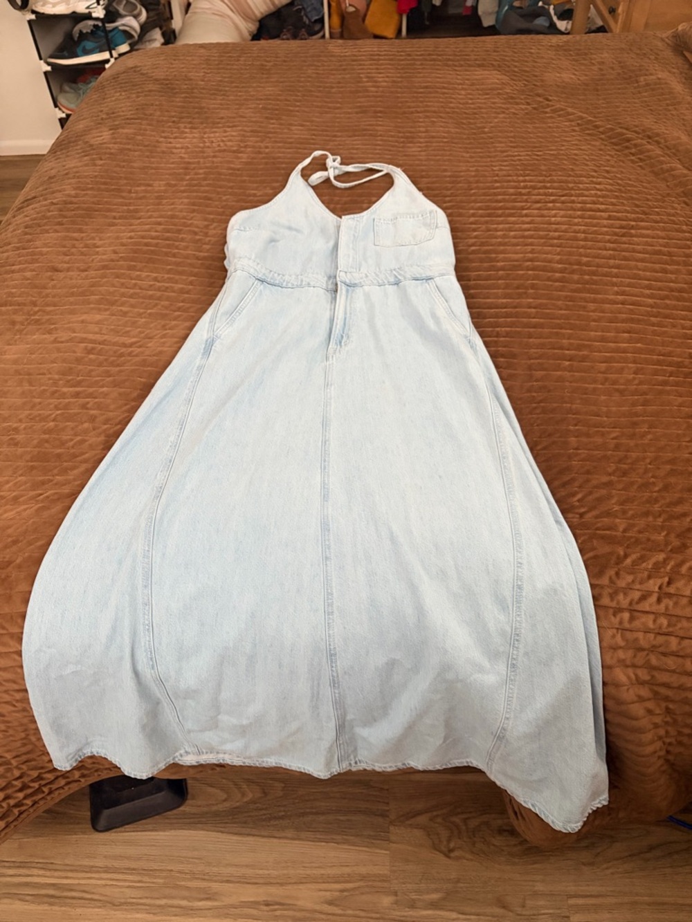 Universal Thread Light Blue Halter Denim Maxi Dress